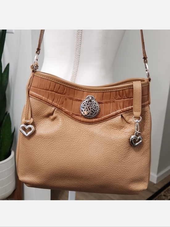 Brighton Handbags - Brighton Pebbled Leather Crocodile Embossed Shoulder Handbag Purse Brown Camel